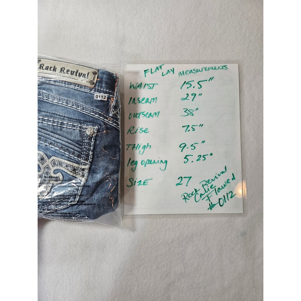Rock Revival Calie Skinny Jeans Womens 27 Medium Wash Embroidered Studded Flawed - Picture 9 of 17